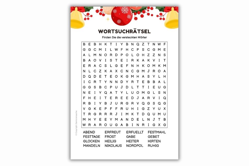 Wortsuchrätsel Weihnachten, Wortsuche, Weihnachtsrätsel